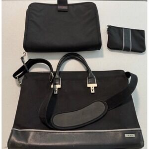 Tumi Elements Black Ballistic Nylon Leather Trim Briefcas Laptop Sleeve&Mini Bag
